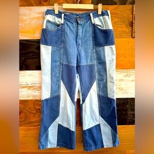 Vintage 1970’s Patchwork Denim Jeans Hippie Hippy Woodstock